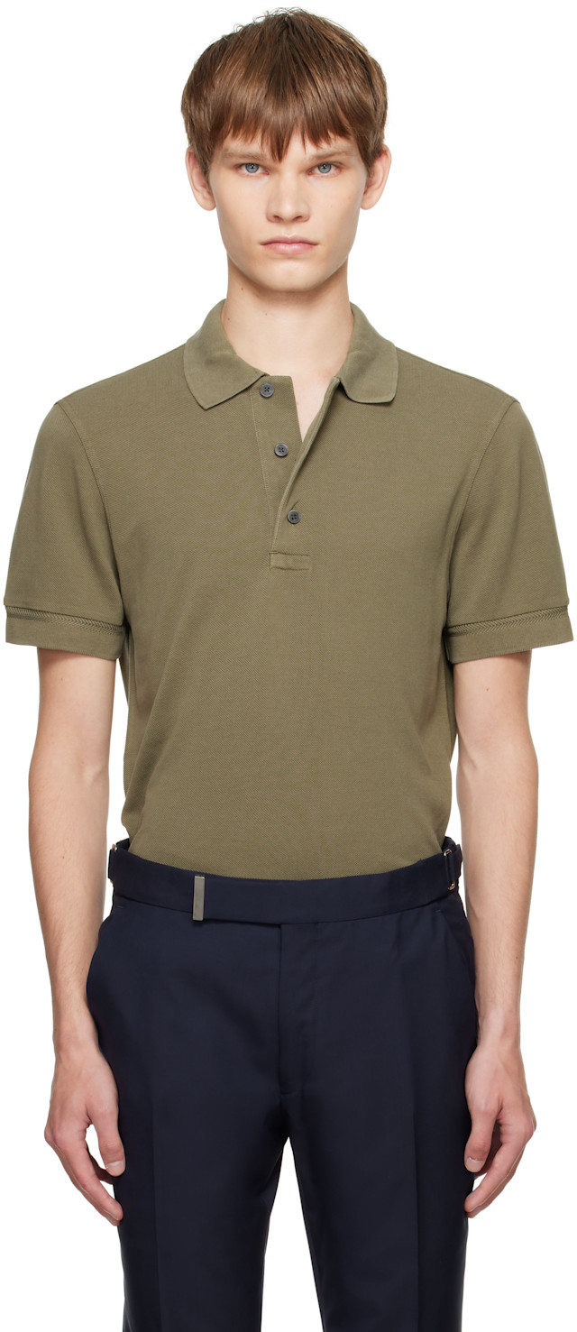 TOM FORD: Khaki Piquet Polo | SSENSE TOM FORD: Khaki Piquet Polo | SSENSE
