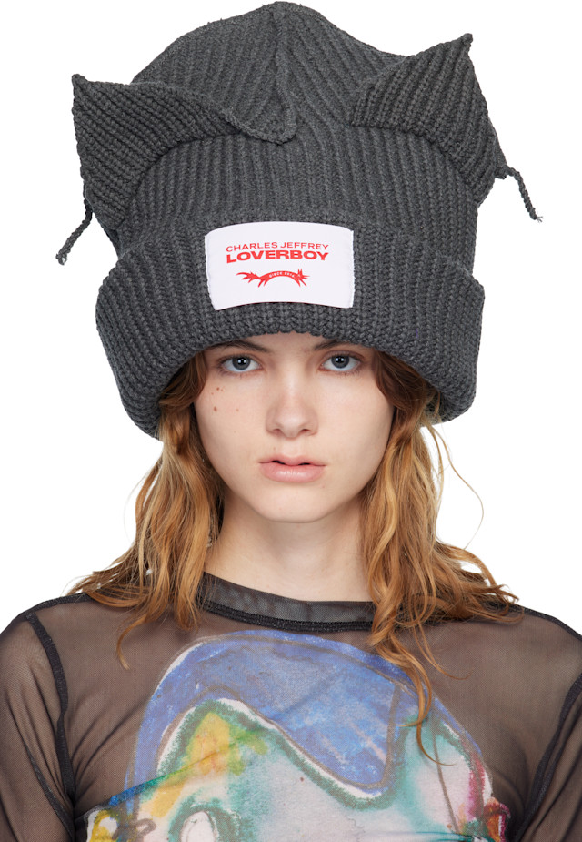Charles Jeffrey LOVERBOY: Gray Supersized Chunky Ears Beanie | SSENSE