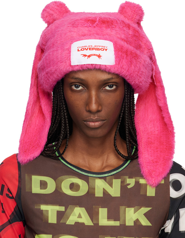 Charles Jeffrey LOVERBOY: Pink Fluffy Chunky Rabbit Beanie | SSENSE