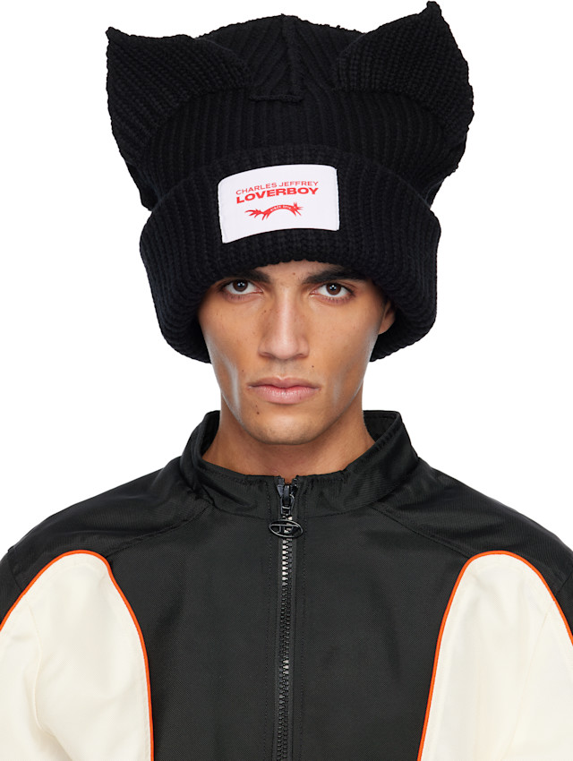Charles Jeffrey LOVERBOY: ブラック Supersized Chunky Ears ビーニー