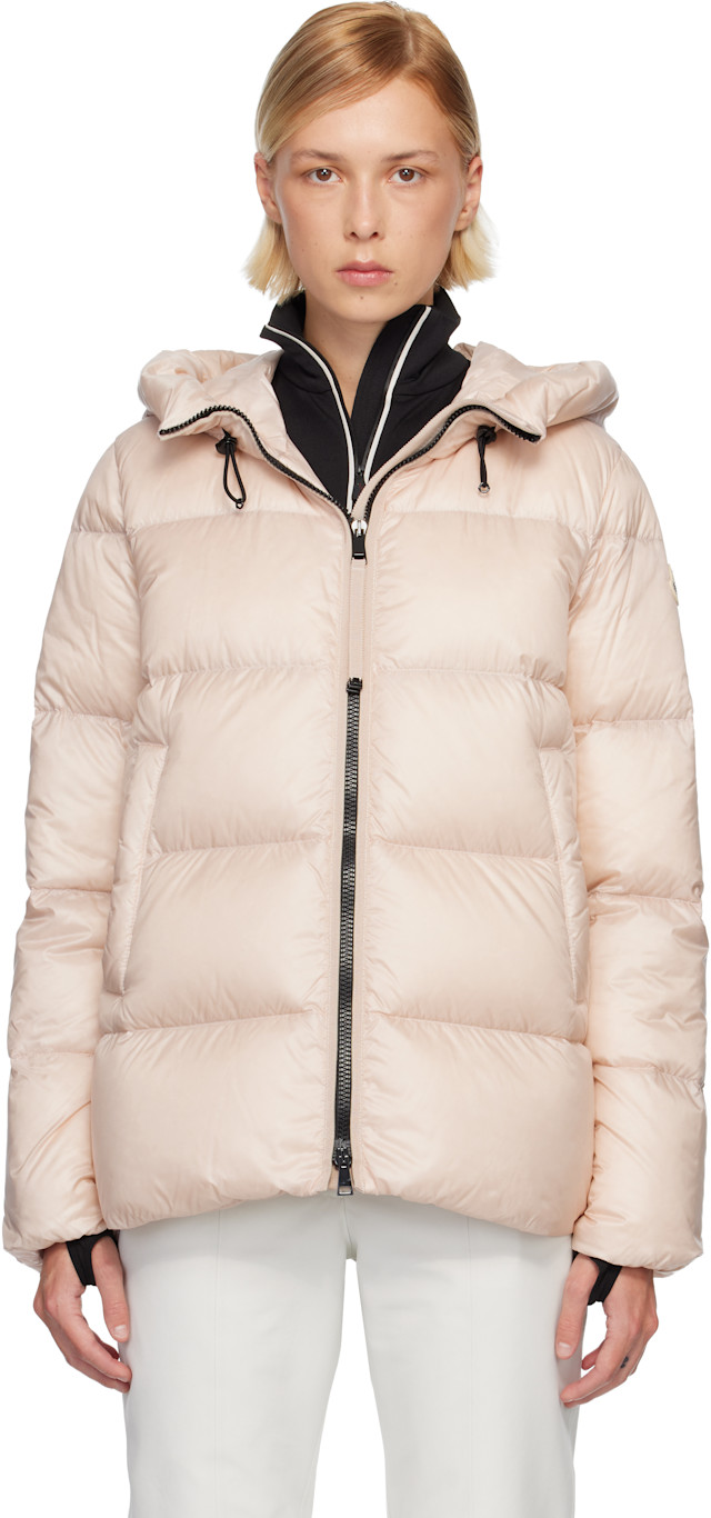 Moncler: Pink Serittes Hooded Short Down Jacket | SSENSE