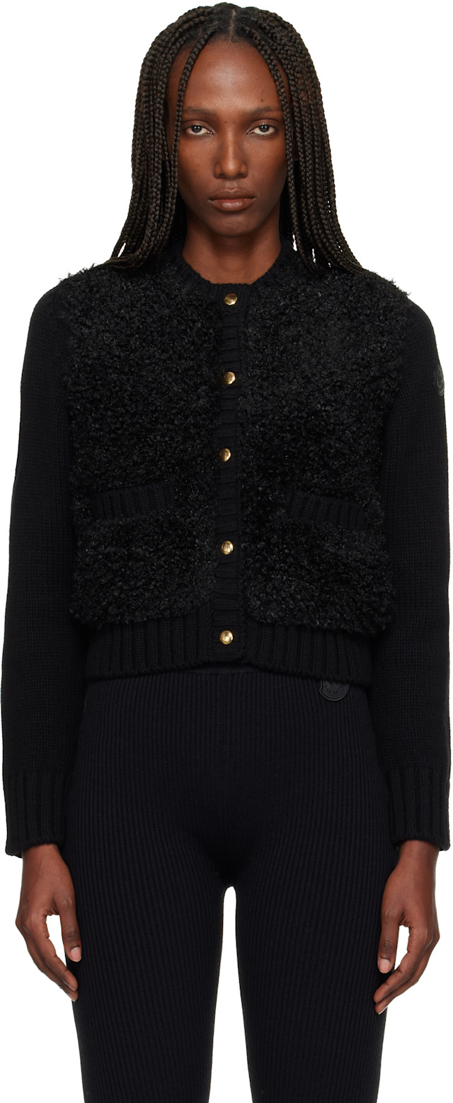 Moncler: Black Paneled Down Cardigan | SSENSE