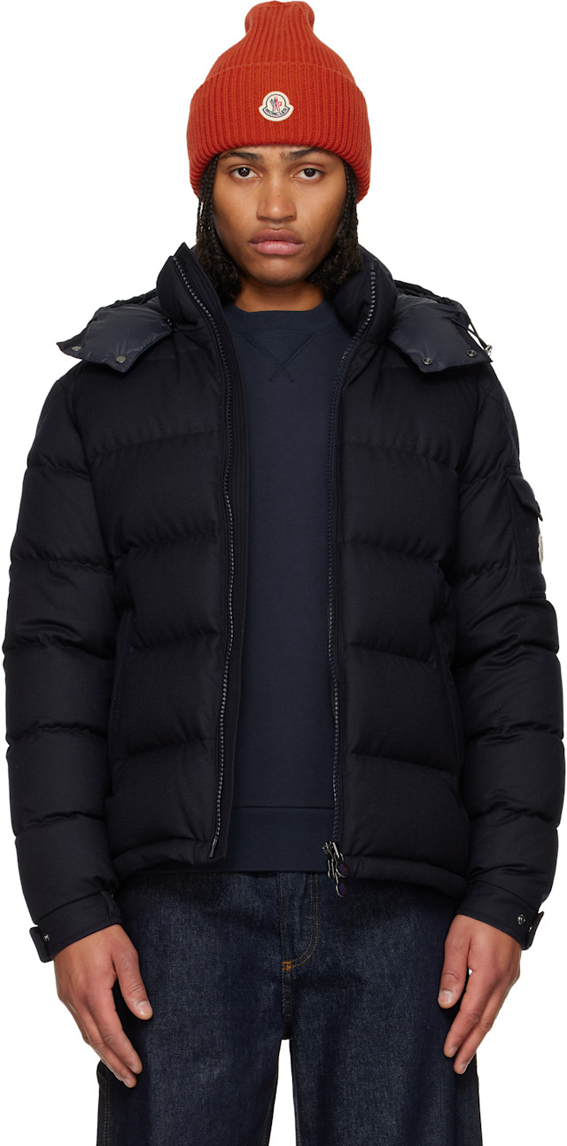 Moncler: Navy Montgenevre Hooded Wool Flannel Short Down Jacket