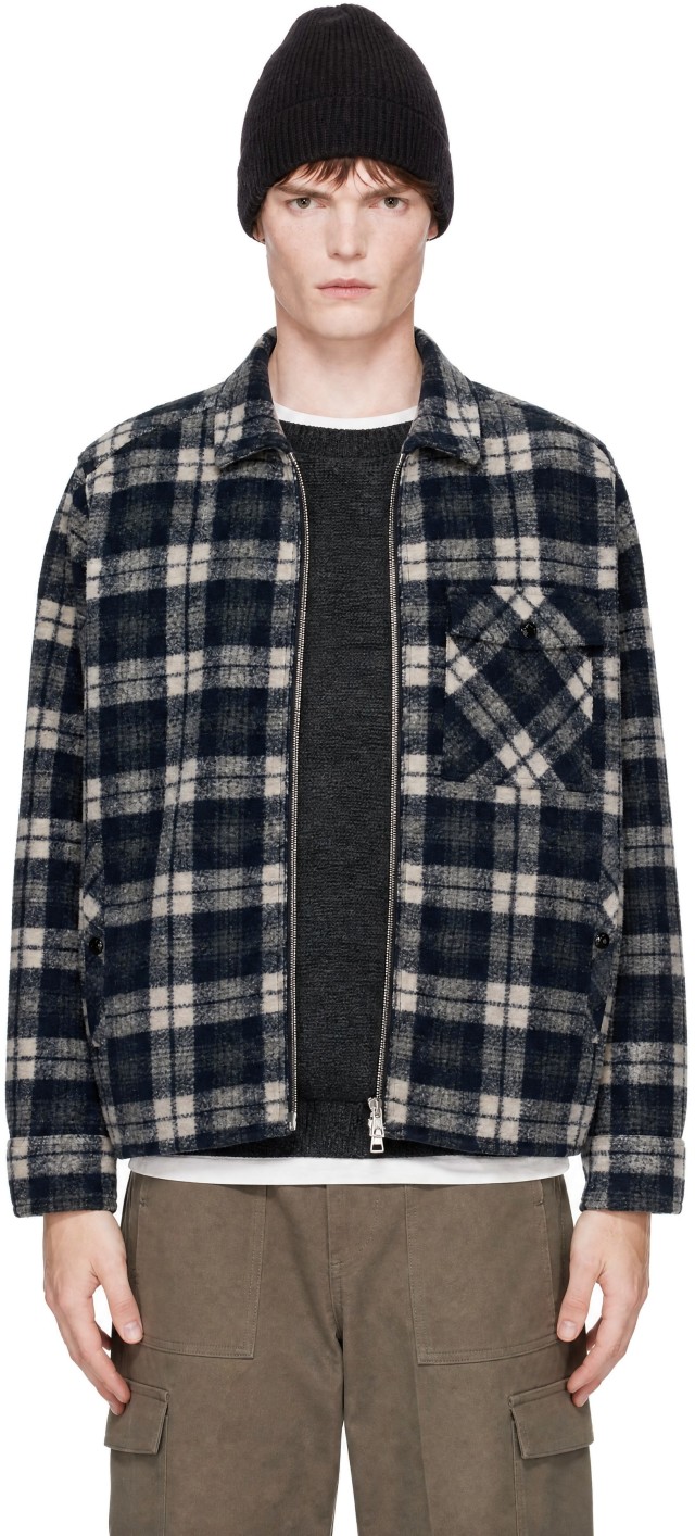 Moncler: Black Check Zip Shirt | SSENSE