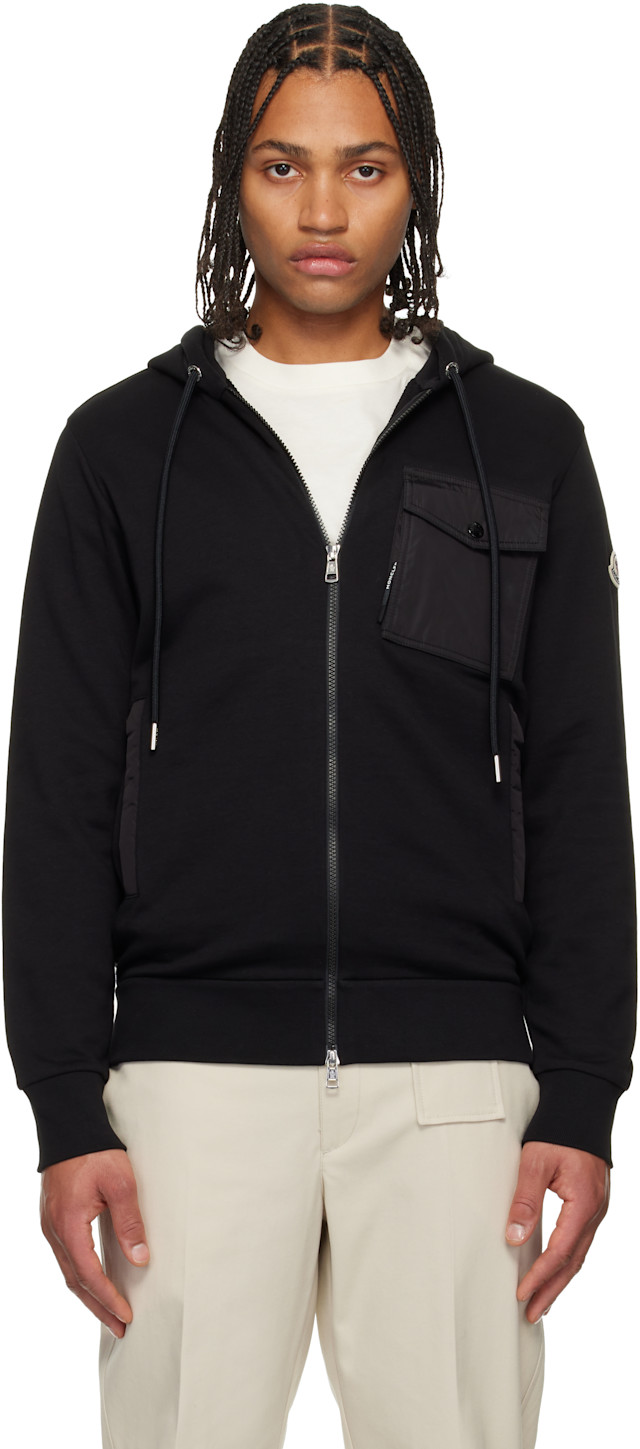Moncler: ブラック コットンブレンド ジップアップフーディ | SSENSE 日本 Moncler: ブラック コットンブレンド ジップアップフーディ | SSENSE 日本