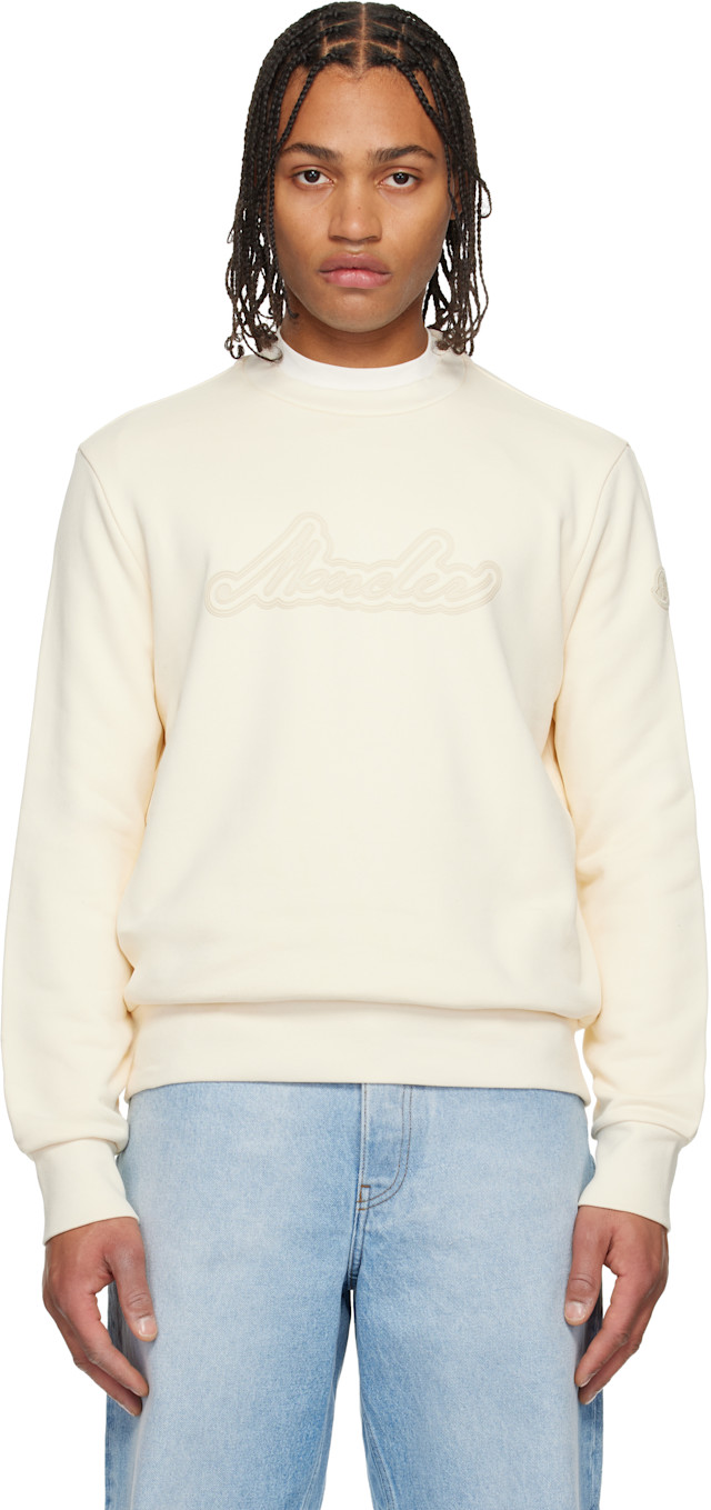 Moncler: Off-White Cursive Logo Cotton Sweatshirt | SSENSE
