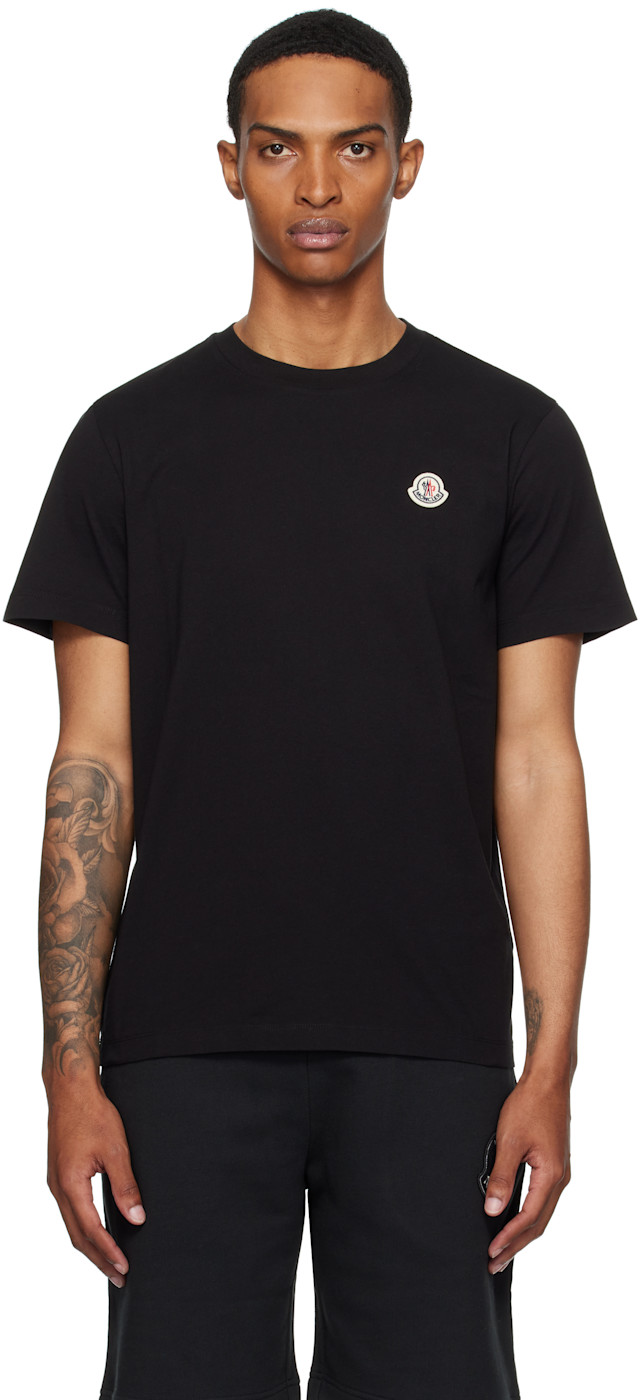 Moncler: ブラック ロゴパッチ コットン Tシャツ 3枚セット | SSENSE 日本