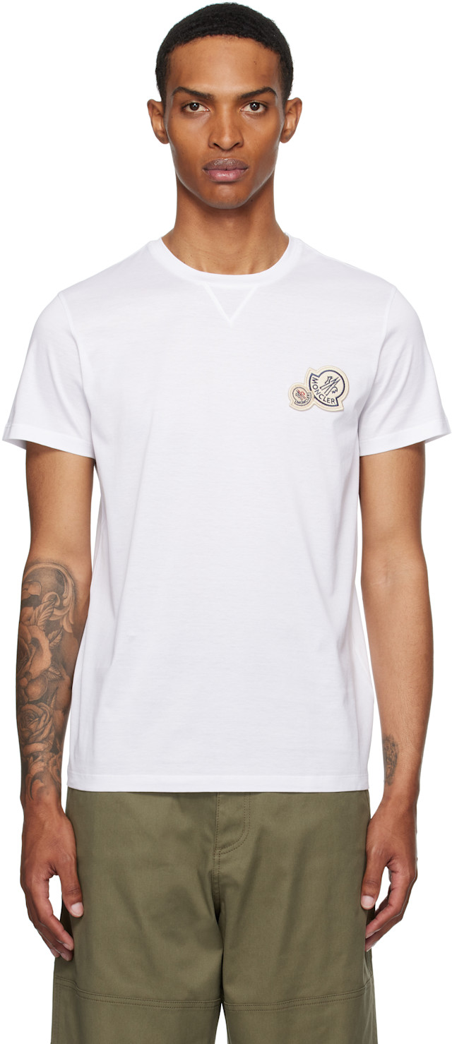 Moncler: White Double Logo Patch Cotton T-shirt | SSENSE