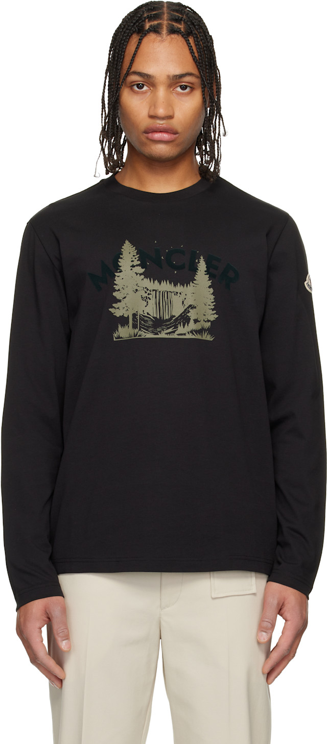 we0458　MONCLER long-sleeved black,L Moncler: Black Long Sleeve T-shirt | SSENSE