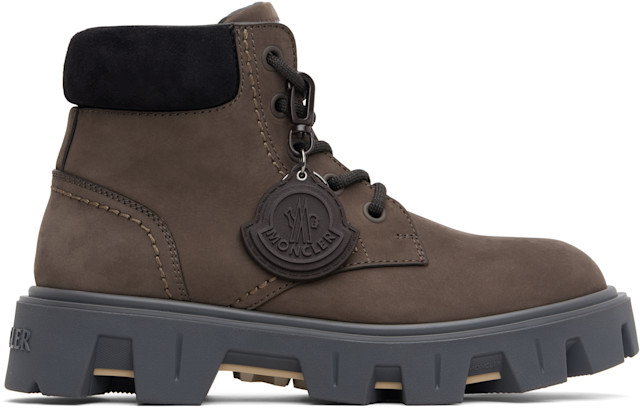 Moncler: ブラウン Peak City ヌバック＆スエード レースアップブーツ