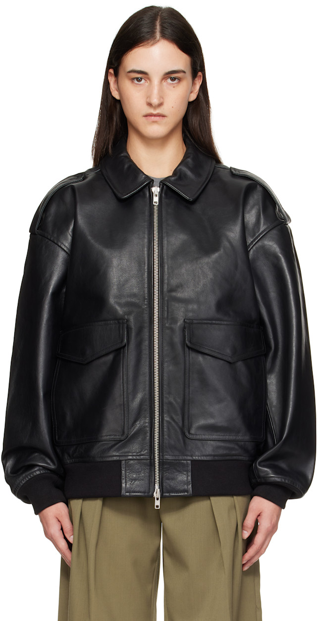 The Frankie Shop: ブラック Viper レザージャケット | SSENSE 日本