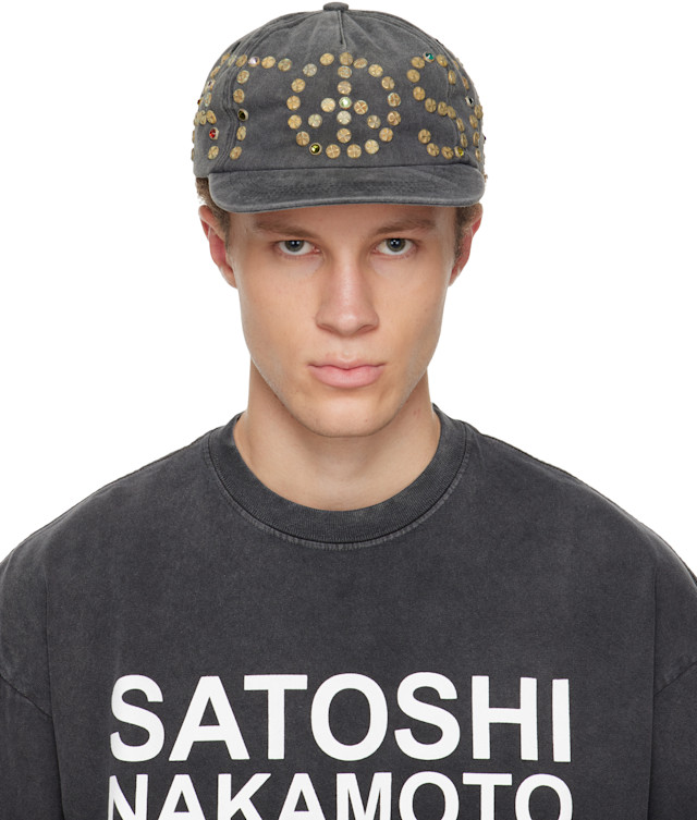 Satoshi Nakamoto: Black Studded Wrap Around Cap | SSENSE