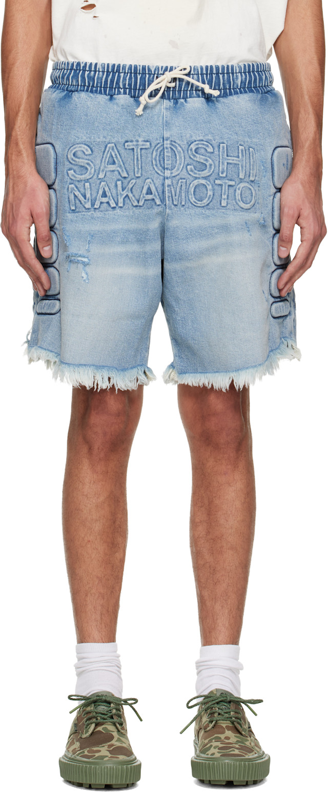 Satoshi Nakamoto: Blue Moto Denim Shorts | SSENSE Canada