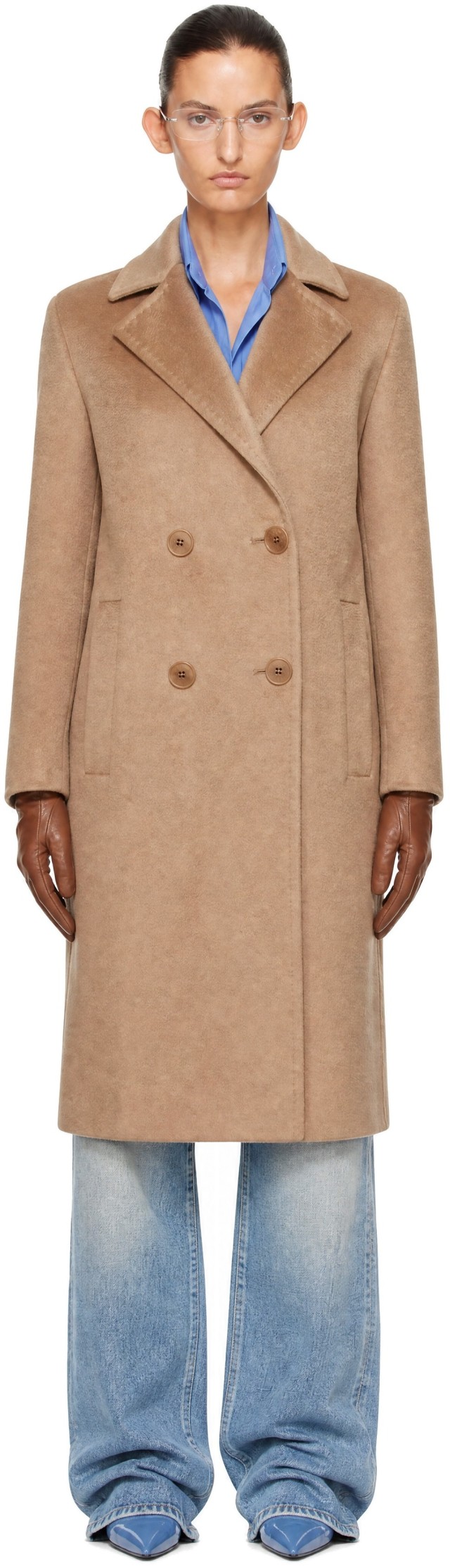 Max Mara: タン ダブルブレスト ウール コート | SSENSE 日本