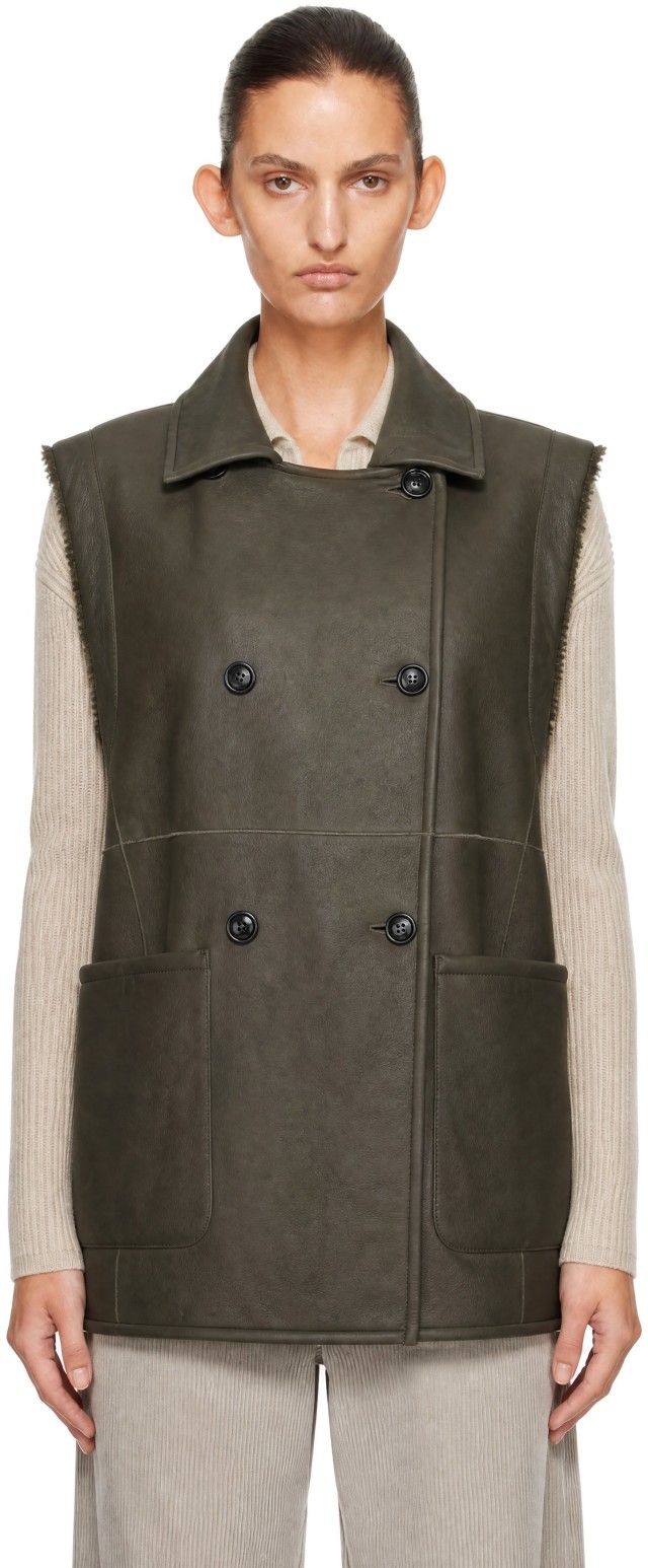 Max Mara: Khaki Brianza Shearling Vest | SSENSE
