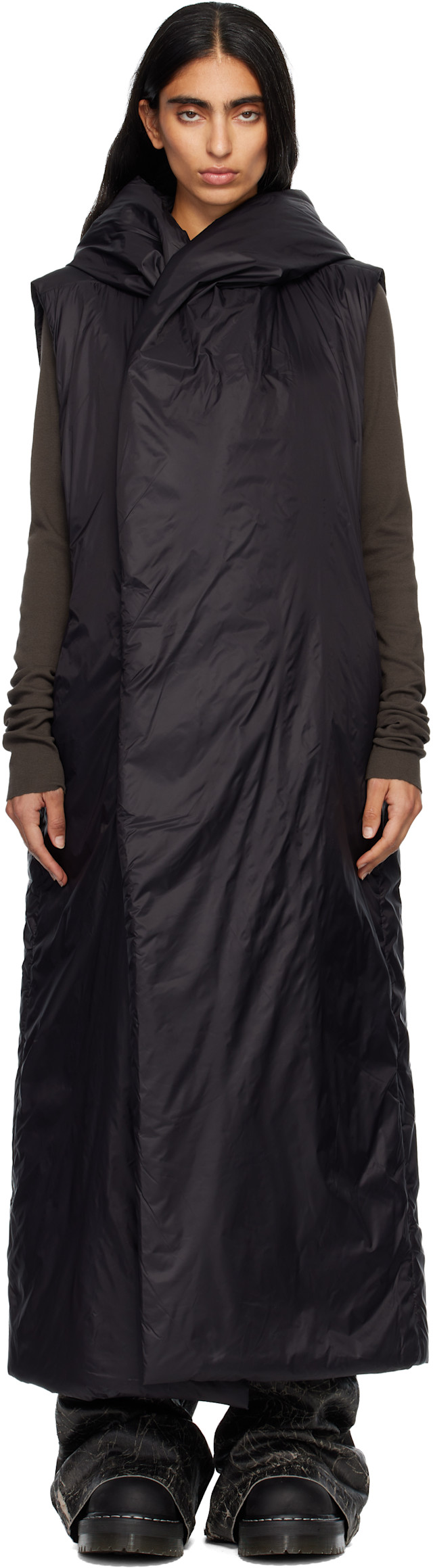 Rick Owens DRKSHDW: ブラック Concordians Hooded Liner コート
