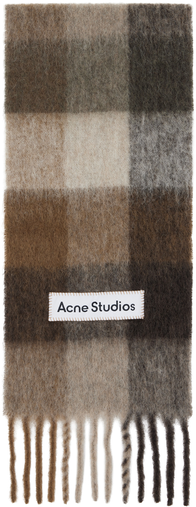 Acne Studios: ブラウン&ホワイト モヘア チェック マフラー | SSENSE Acne Studios: ブラウン&ホワイト モヘア チェック マフラー | SSENSE
