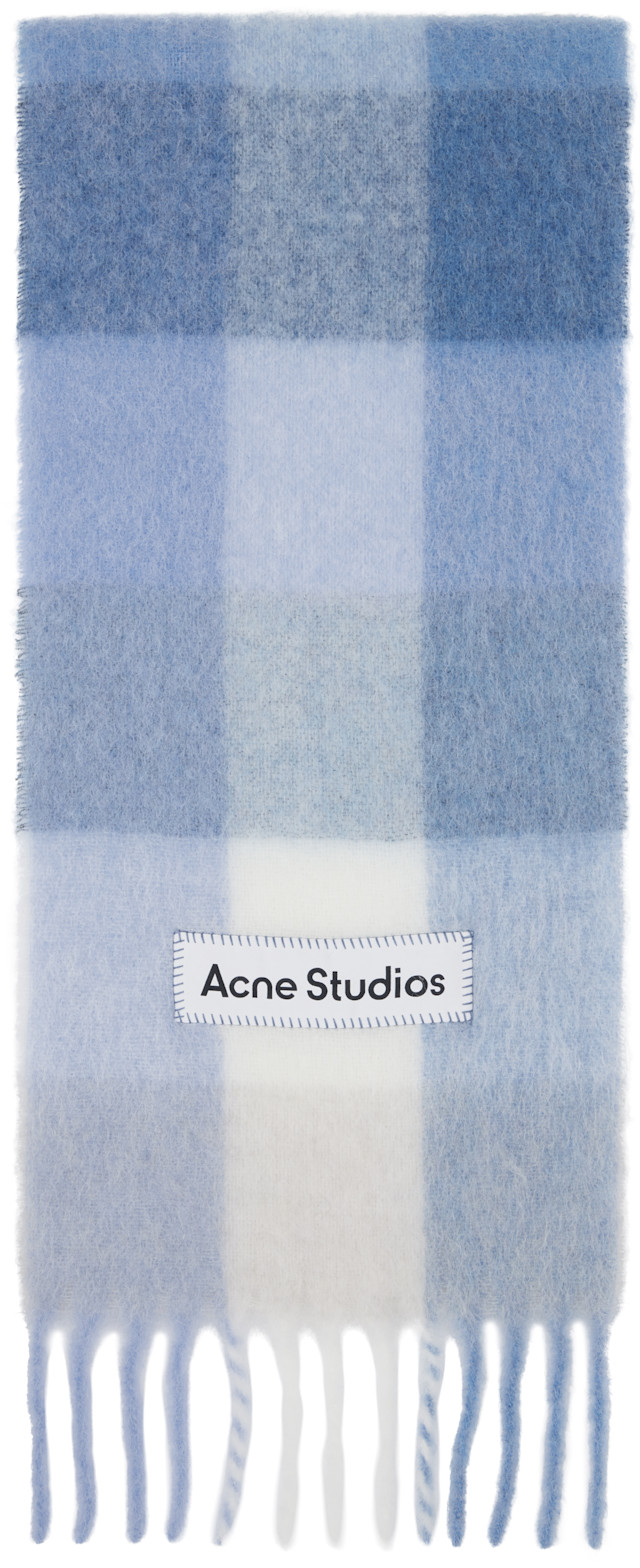 Acne Studios: ブルー＆ホワイト モヘア チェック マフラー | SSENSE 日本