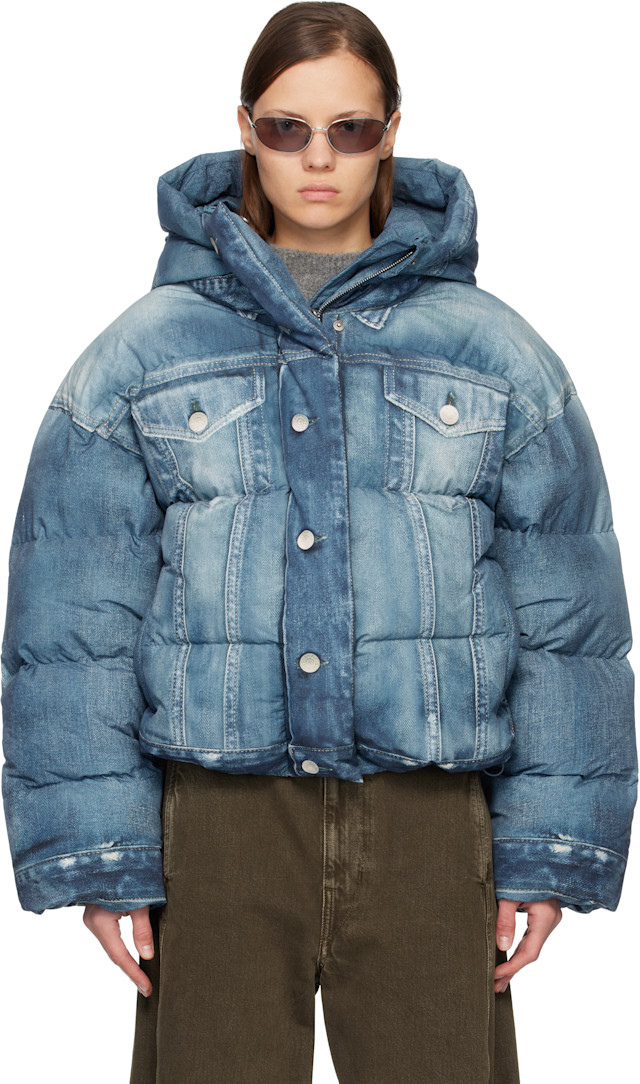 Acne Studios: ブルー オーバーサイズ ダウン パファージャケット Acne Studios: ブルー オーバーサイズ ダウン パファージャケット