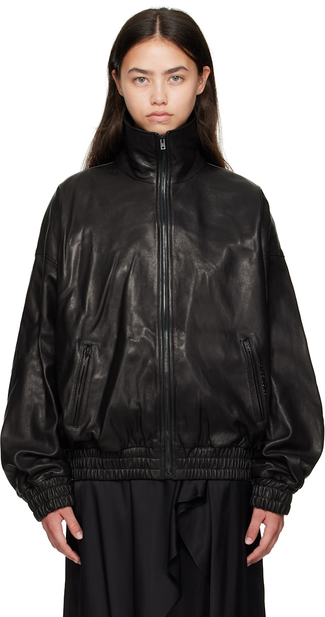 Acne Studios: Black Zip Leather Jacket | SSENSE
