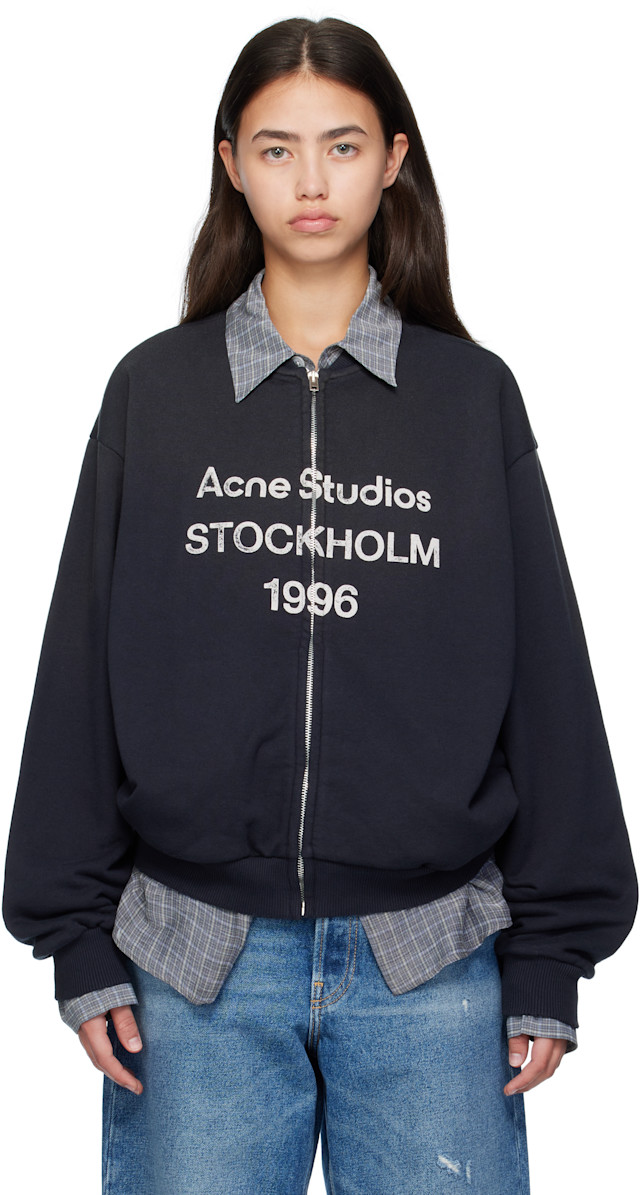 Acne Studios: Black Logo Zip Sweater | SSENSE