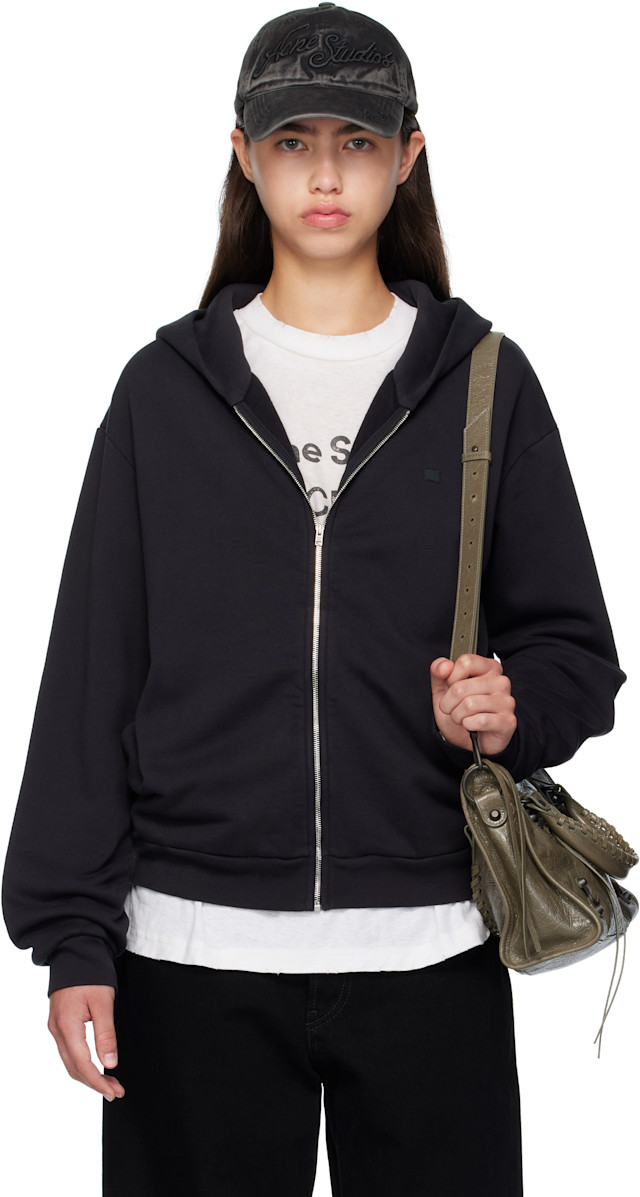 Acne Studios: Black Zipper Hoodie | SSENSE