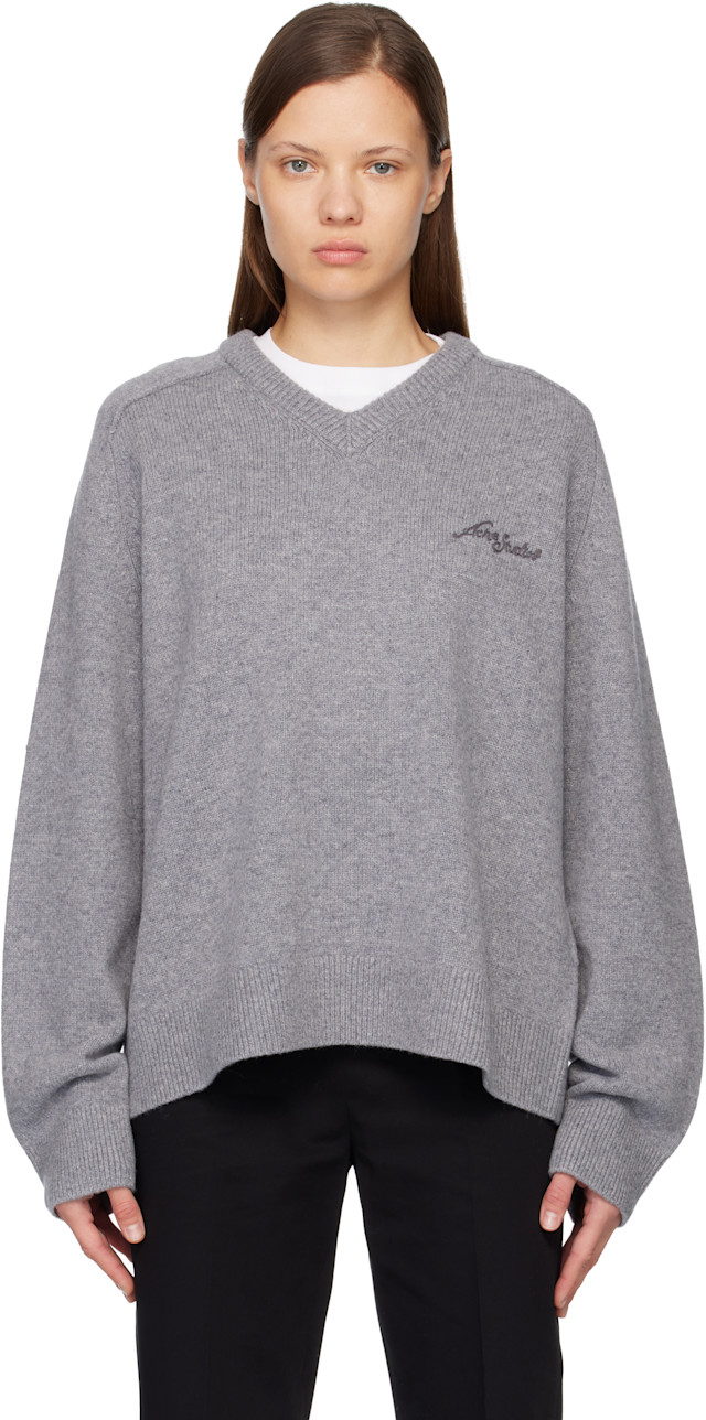 Acne Studios: Gray Wool V-Neck Sweater | SSENSE Australia