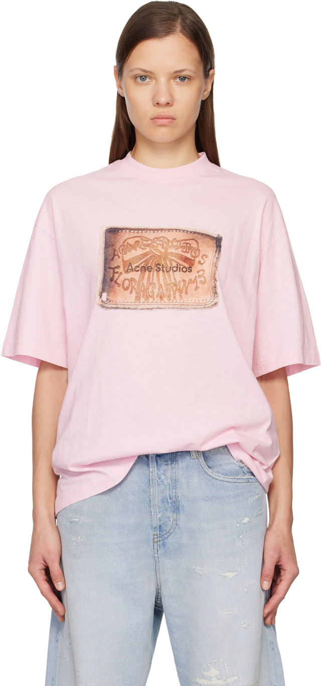 Acne Studios: Pink Logo T-shirt | SSENSE