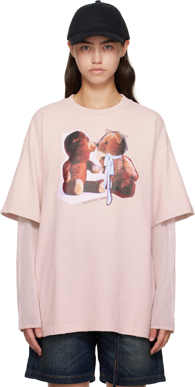 Acne Studios: ピンク レイヤード プリントTシャツ | SSENSE 日本