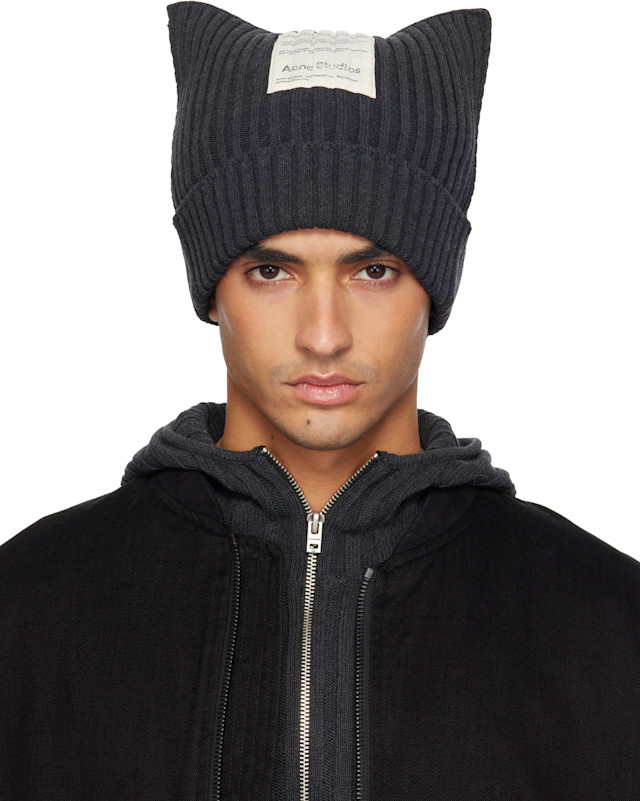 Acne Studios: Gray Ribbed Square Beanie | SSENSE