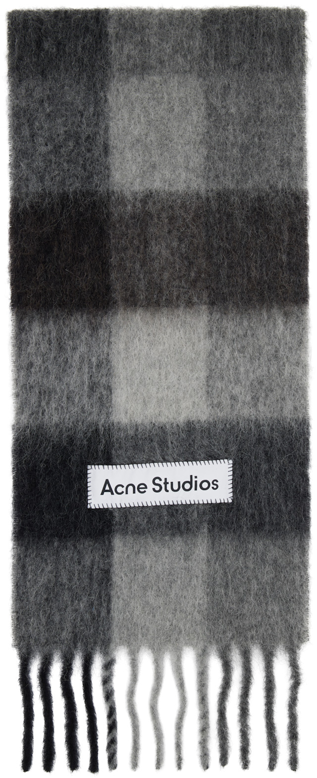Acne Studios: Gray Mohair Checked Scarf | SSENSE