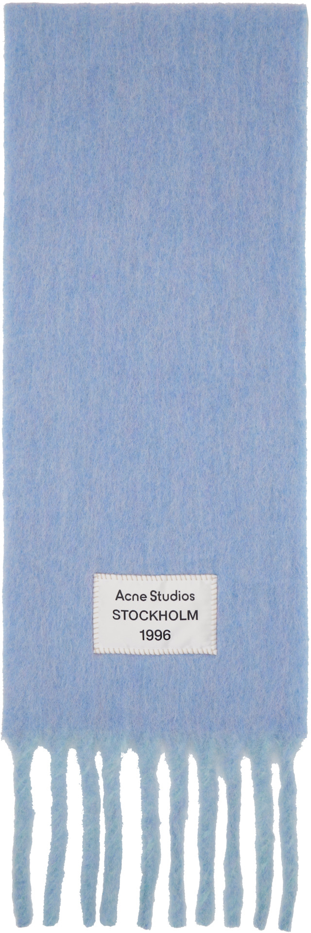Acne Studios ブルー アルパカ フリンジ マフラー Acne Studios: ブルー バイカラー アルパカ マフラー | SSENSE 日本
