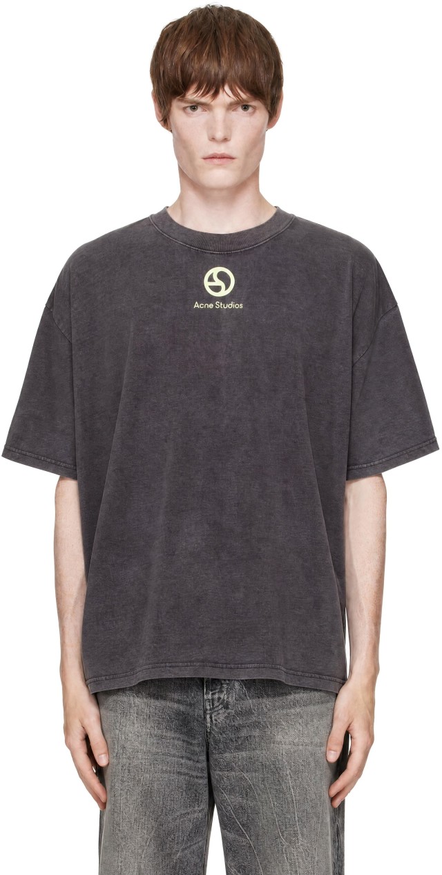 Acne Studios: Gray Logo T-shirt | SSENSE