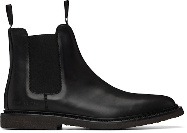 Common Projects: ブラック レザー チェルシーブーツ | SSENSE 日本
