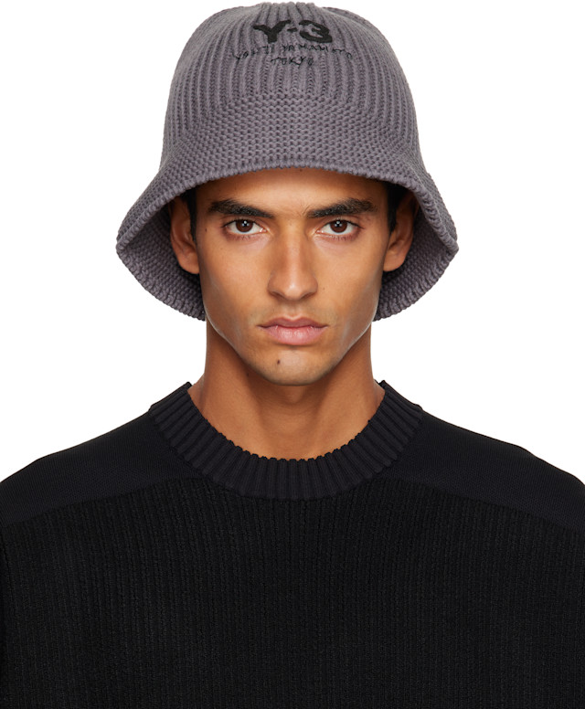 Y-3: Gray Heritage Knit Bucket Hat | SSENSE United Kingdom