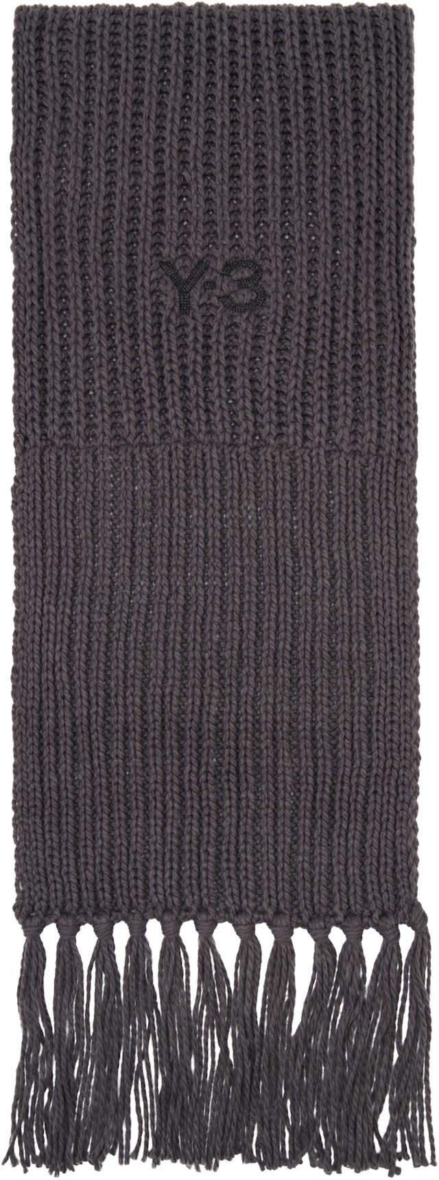Y-3: Gray Oversized Chunky Knit Scarf | SSENSE
