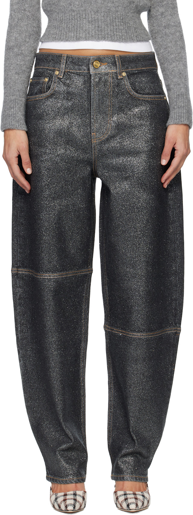 GANNI: Black Shimmery Foil Stary Jeans | SSENSE