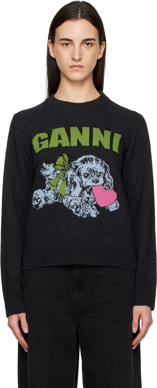 GANNI: Gray Puppy Wool Jumper Sweater | SSENSE