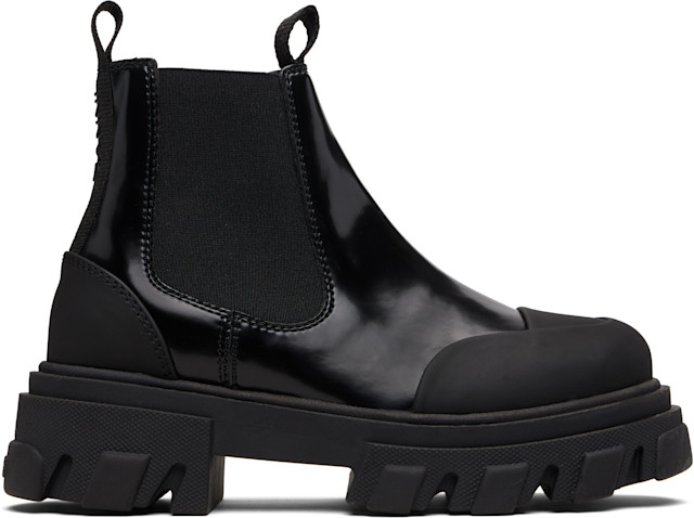 GANNI: ブラック Cleated ショート チェルシーブーツ | SSENSE 日本