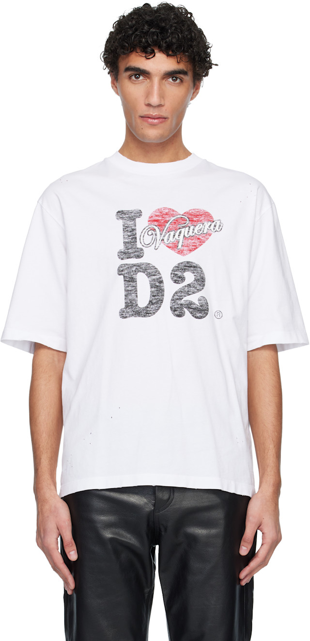 Dsquared2: White Vaquera Edition Destroyed Loose Fit T-shirt | SSENSE