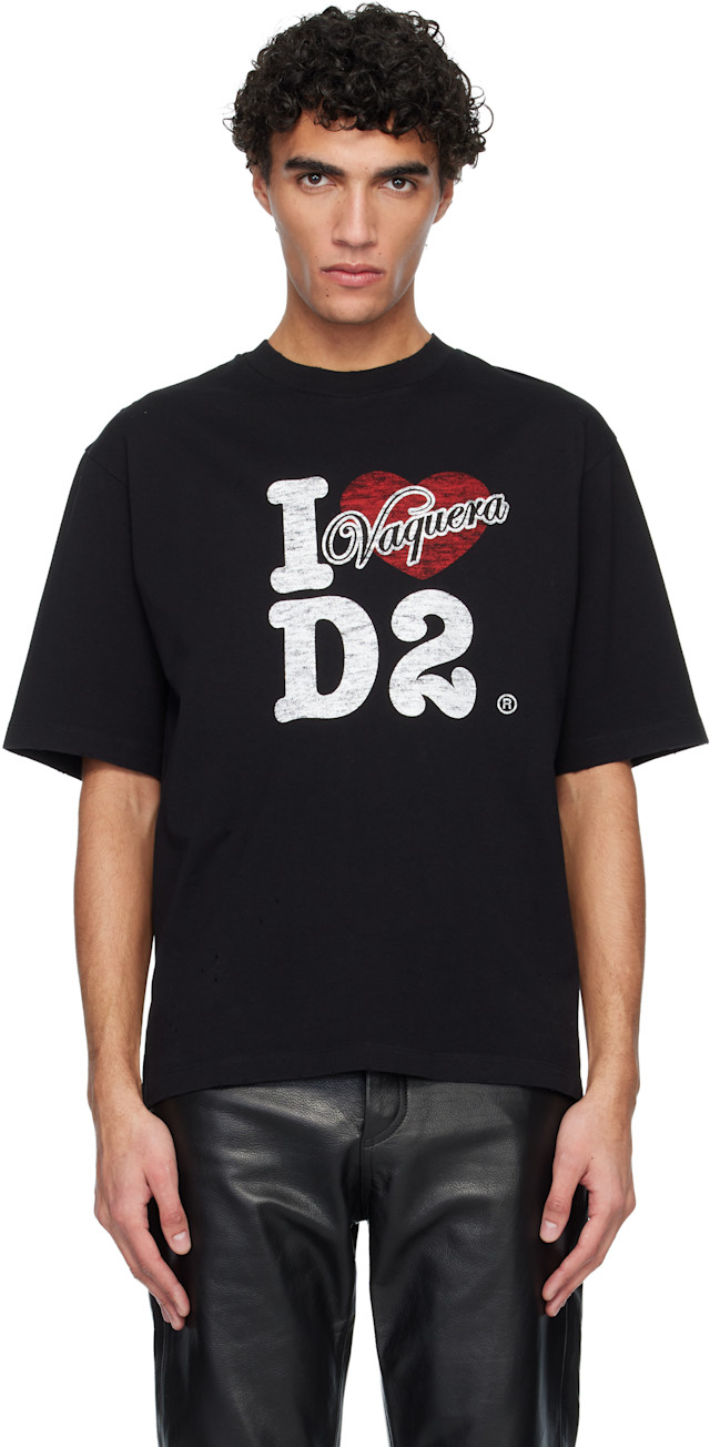 Dsquared2: Black Vaquera Edition Destroyed Loose Fit T-shirt | SSENSE