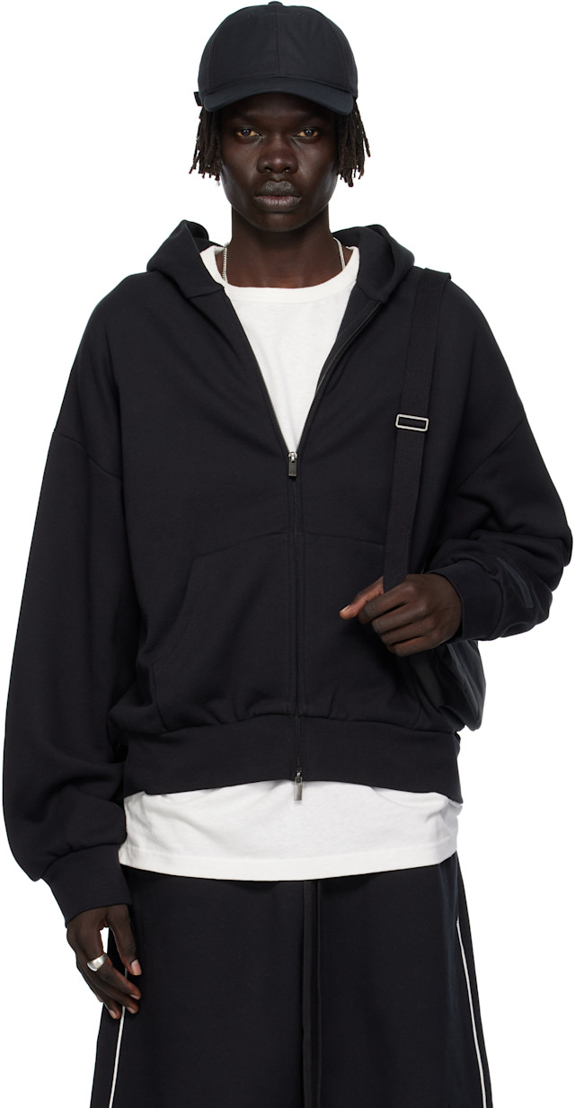 Fear of God ESSENTIALS: Black Classic Fit Fleece Zip-Up Hoodie