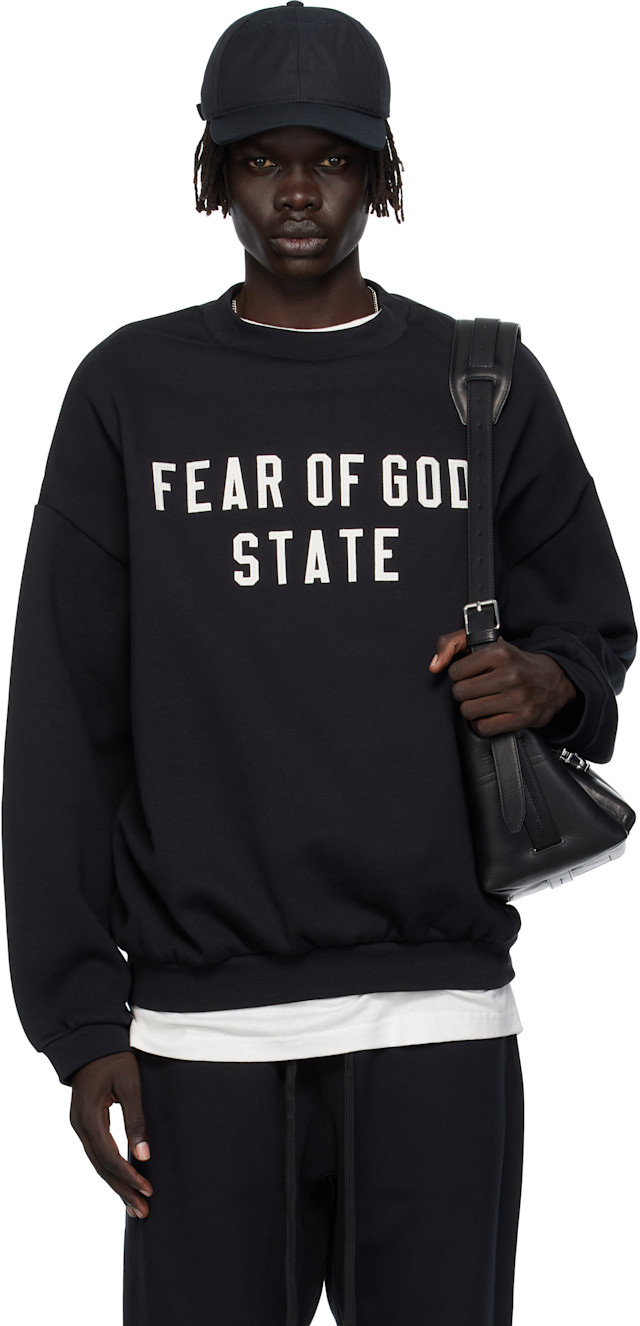 Fear of God ESSENTIALS: Black 90s Fit Fleece Crewneck Sweatshirt