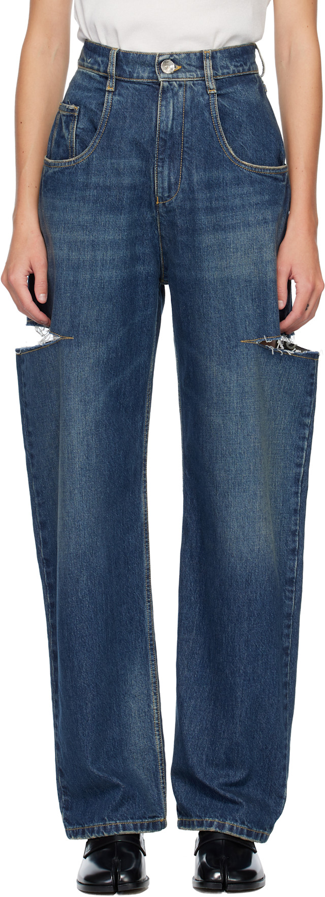 Maison Margiela: Blue Cut-Out Jeans | SSENSE