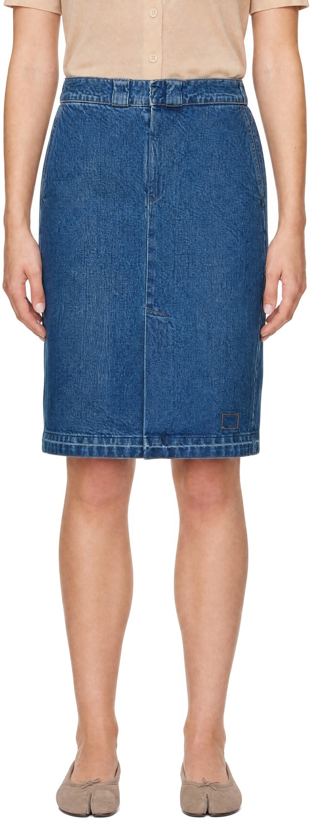 Maison Margiela: Blue Pleated Denim Midi Skirt | SSENSE