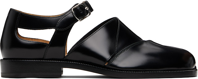 Maison Margiela: Black Tabi Leather Sandals | SSENSE