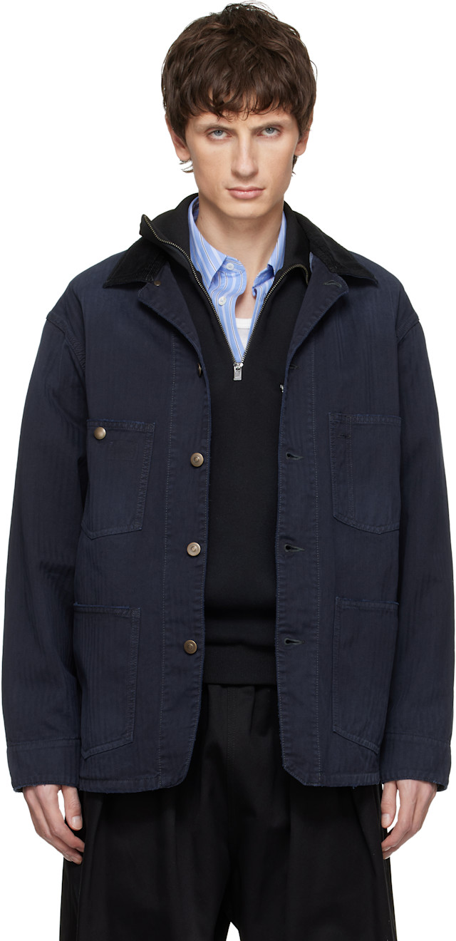 Maison Margiela: Navy Herringbone Workwear Jacket | SSENSE