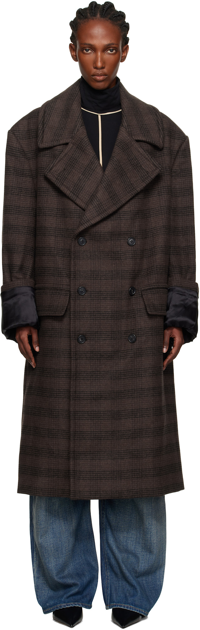 MM6 Maison Margiela: Brown & Black Checked Coat | SSENSE