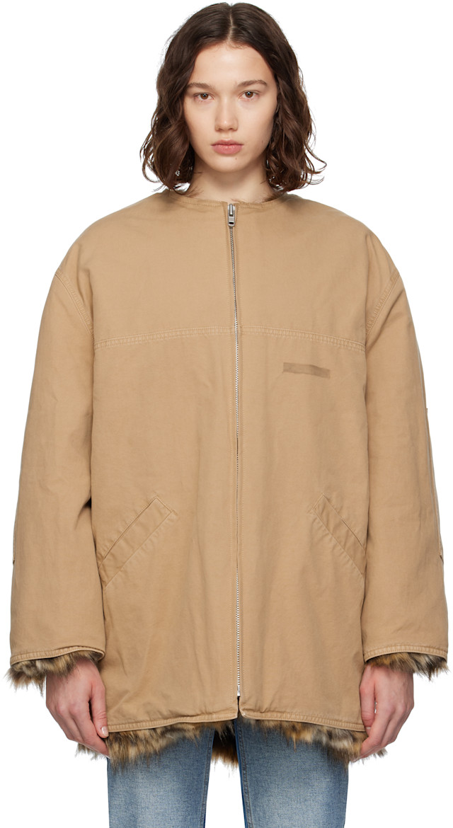MM6 Maison Margiela: Tan Cotton Canvas Sports Jacket | SSENSE