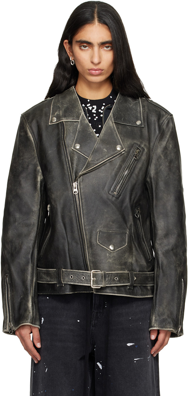 MM6 Maison Margiela: ブラウン フェード レザージャケット | SSENSE 日本